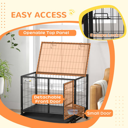 Heavy duty metal dog kennel with openable top panel and detachable front door for easy access