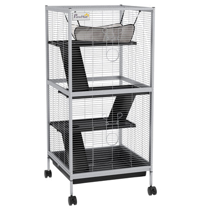 Large ferret cage with wheels featuring multiple levels and ramps for small pets