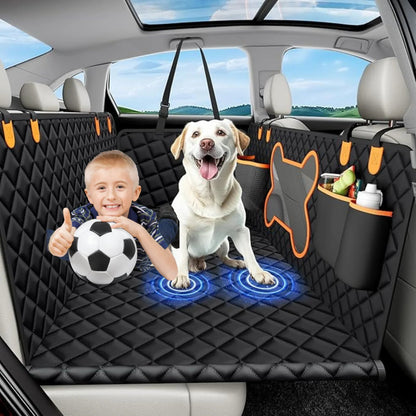 heavy duty dog car seat cover black quilted full backseat hammock with orange trim storage pockets and dog