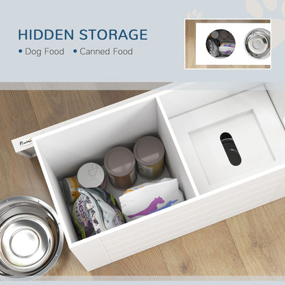 Elevated dog bowls for large dogs with hidden storage compartment for dog food and canned food