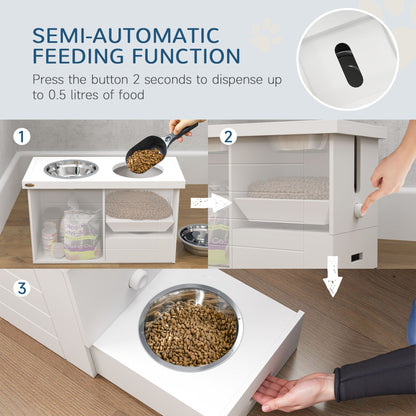 Semi-automatic elevated dog bowls for large dogs with food dispenser and stainless steel bowls