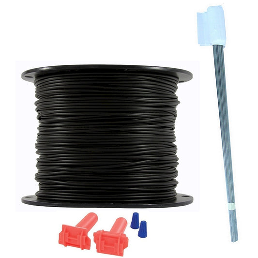 Essential Pet Products pet boundary wire kit with black wire spool, red clips, and metal flags