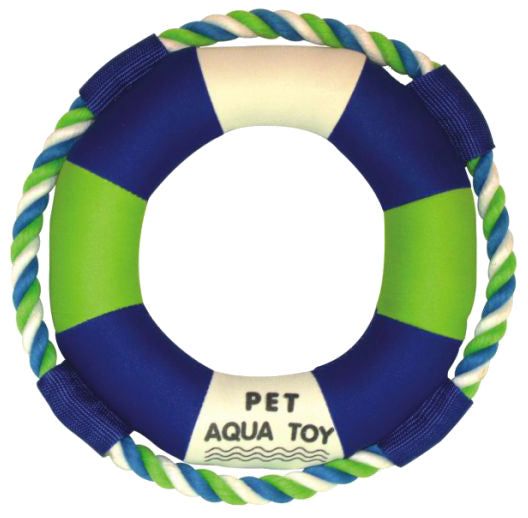 Colorful floating dog toy for water with a rope for fun and safe play during swimming activities