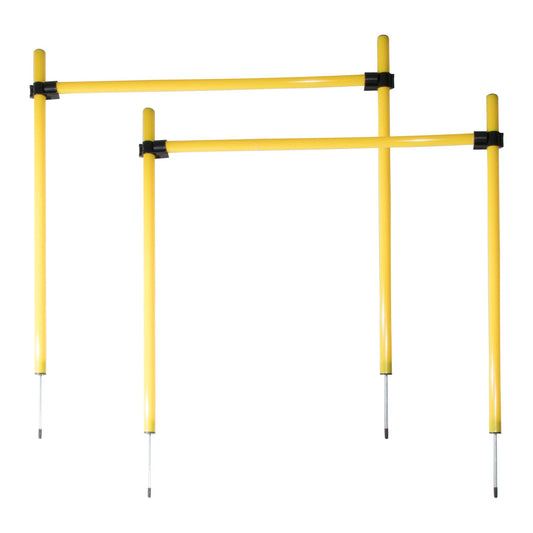 Yellow pet life jumping hurdle set with adjustable horizontal bars for pet agility training