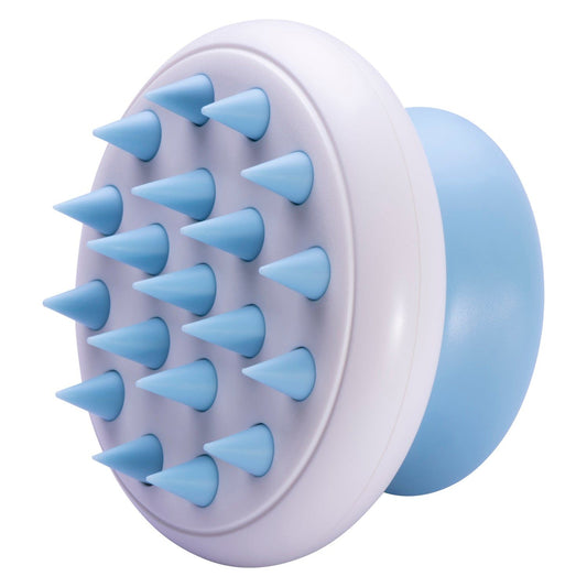 Blue and white PawCounter pet bathing brush with soft silicone bristles for gentle grooming