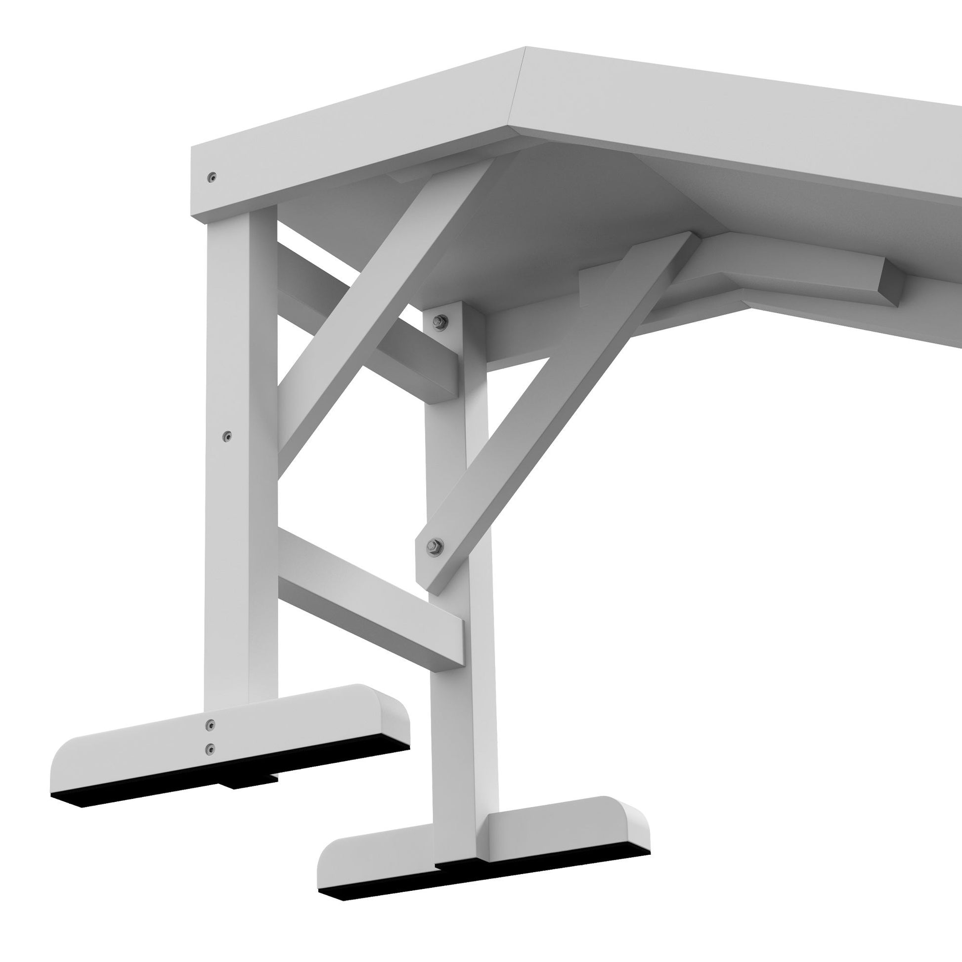 White sturdy foldable pet ramp for dogs and cats with anti-slip pads under a table