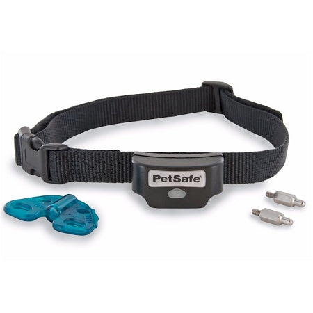 PetSafe rechargeable dog fence collar with adjustable black strap and two metal contact points
