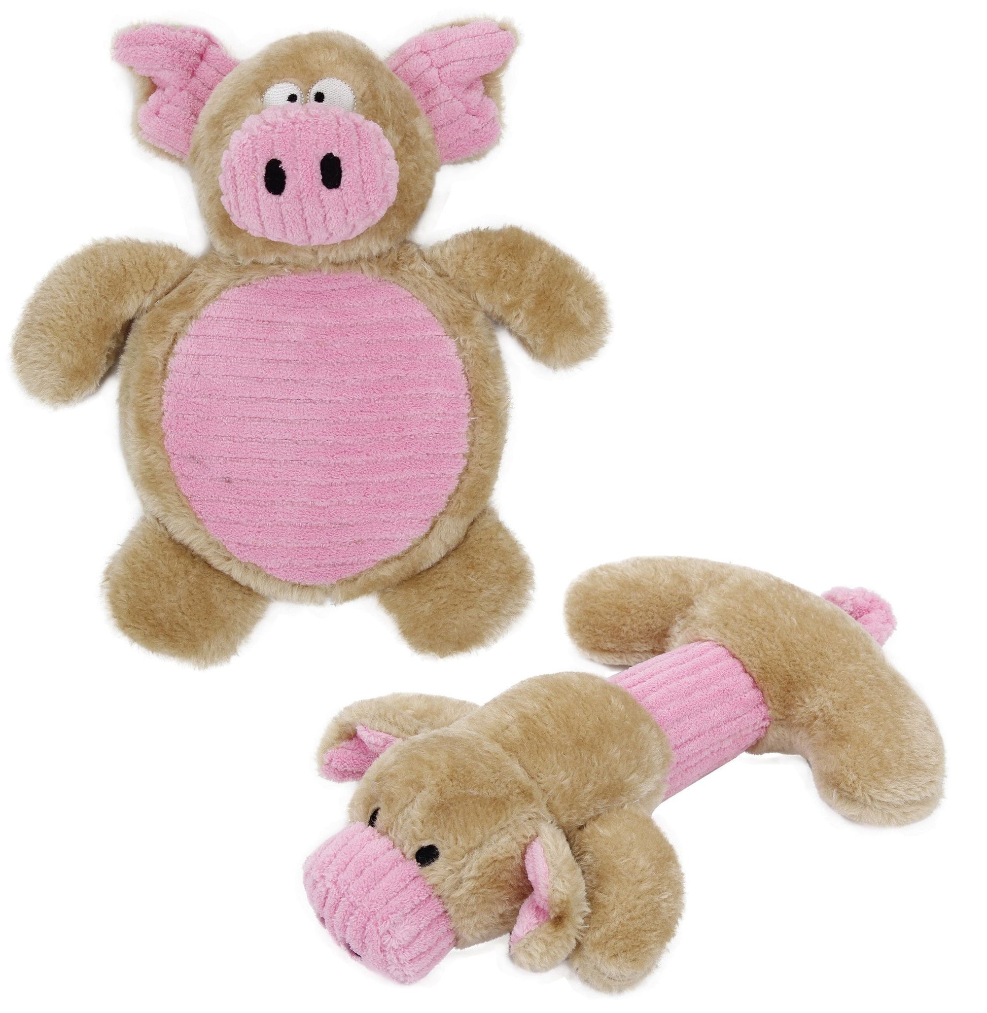 Plush squeaky dog toys set featuring a soft pig with pink ears and belly from PawCounter.com