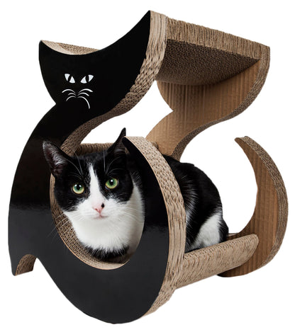 Premium cat lounger scratcher with black cat design and cozy space for cats to lounge and scratch