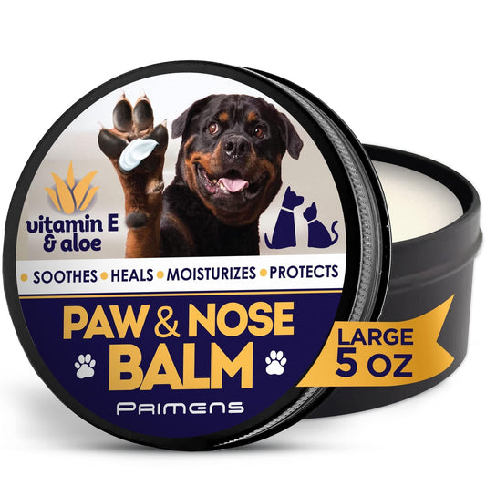 Natural dog paw balm with vitamin E and aloe for soothing and moisturizing large 5 oz container