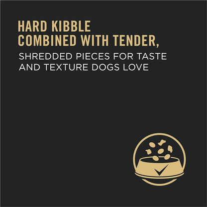 Pro Plan Adult Complete Essentials dog food featuring hard kibble and tender shredded pieces for dogs