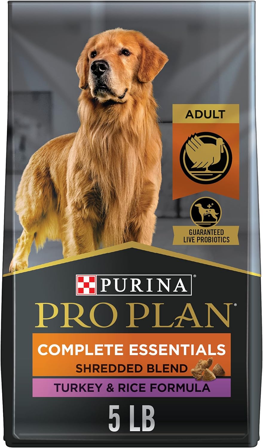 Purina Pro Plan adult probiotic dry dog food turkey and rice formula 5 lb bag with shredded blend
