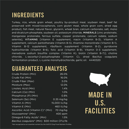 The Family Pet probiotic dry dog food with turkey and whole grains made in U.S. facilities