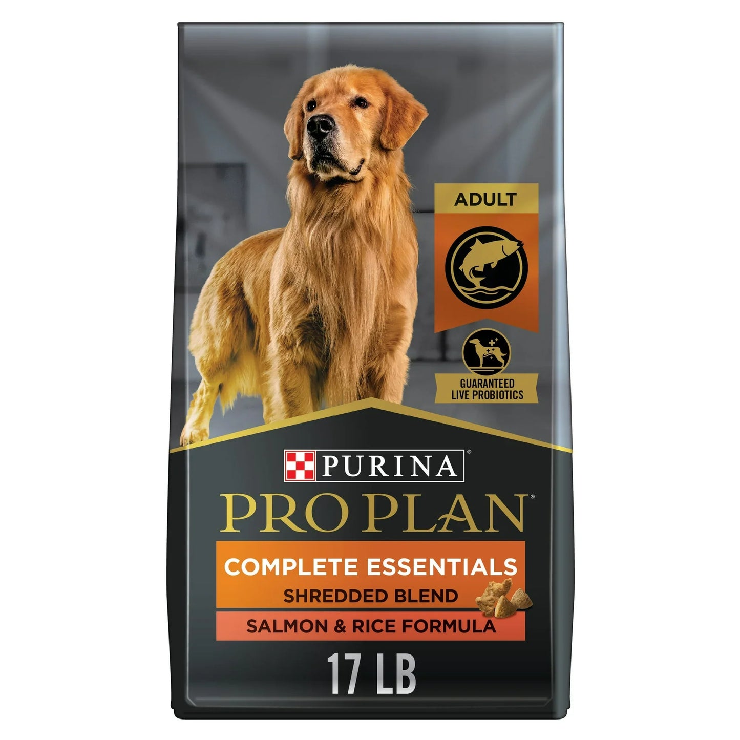 Purina Pro Plan Adult Salmon and Rice Dry Dog Food 17 lb Bag with Shredded Blend for Complete Nutrition