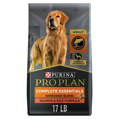 Purina Pro Plan Adult Salmon and Rice Dry Dog Food 17 lb Bag with Shredded Blend for Complete Nutrition