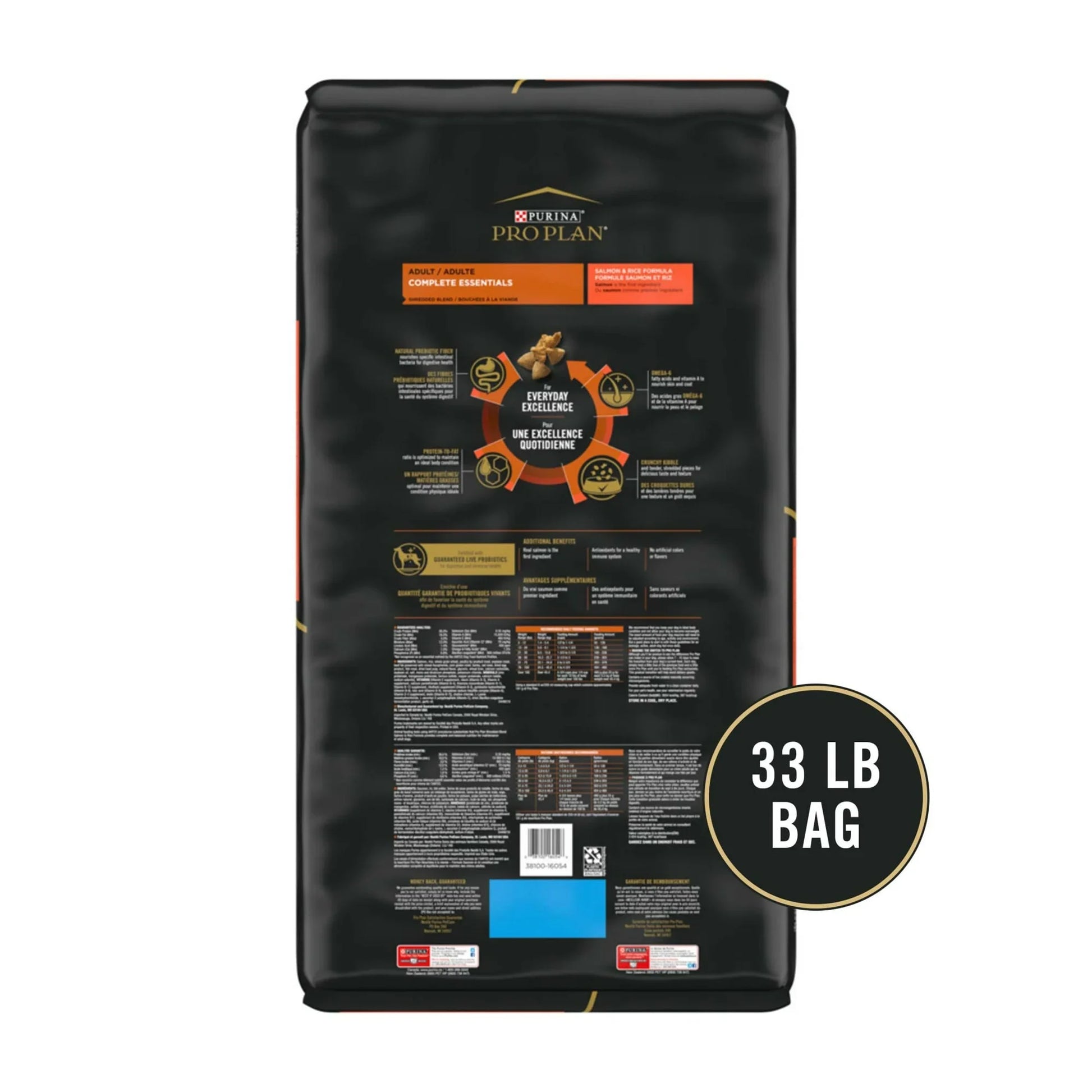 The Family Pet salmon and rice dry dog food in a 33 lb bag with essential nutrients for healthy dogs