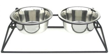 Pyramid Elevated Double Dog Feeder - Small/White PawCounter.com