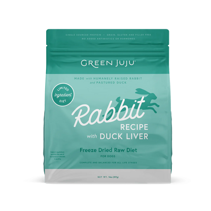 Green Juju Rabbit Recipe With Duck Liver Freeze Dried Dog Food (14OZ)