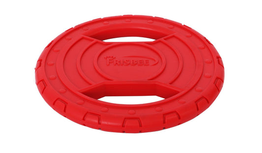Red durable dog frisbee by PawCounter.com with a textured grip for active play