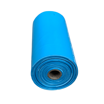 Roll of blue bio-based dog poop bags for eco-friendly pet waste disposal
