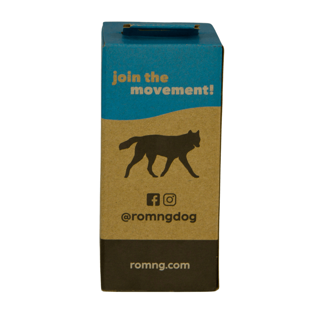 Eco-friendly rōmng bio-based dog poop bags in a convenient cardboard box packaging