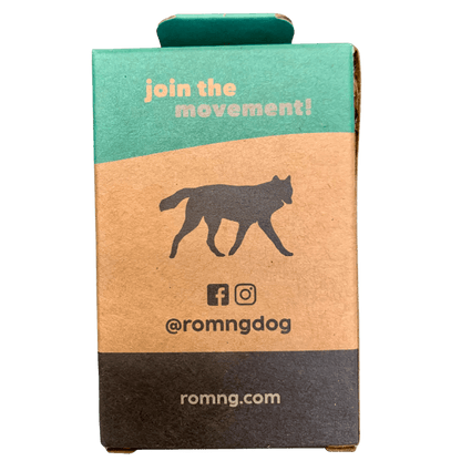 Eco-friendly rōmng compostable dog poop bags in a recyclable packaging box for responsible pet owners