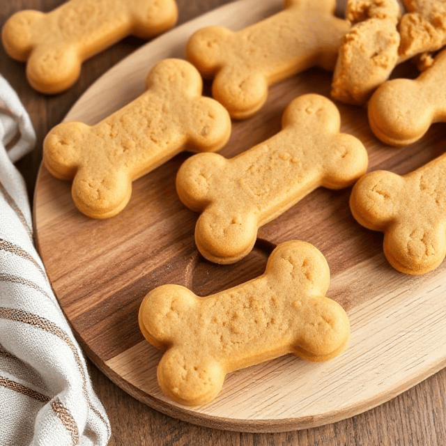 Bone-shaped natural dog treats arranged on a wooden serving board from PawCounter.com