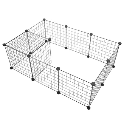 Black metal wire small animal playpen with connected sections for indoor or outdoor use