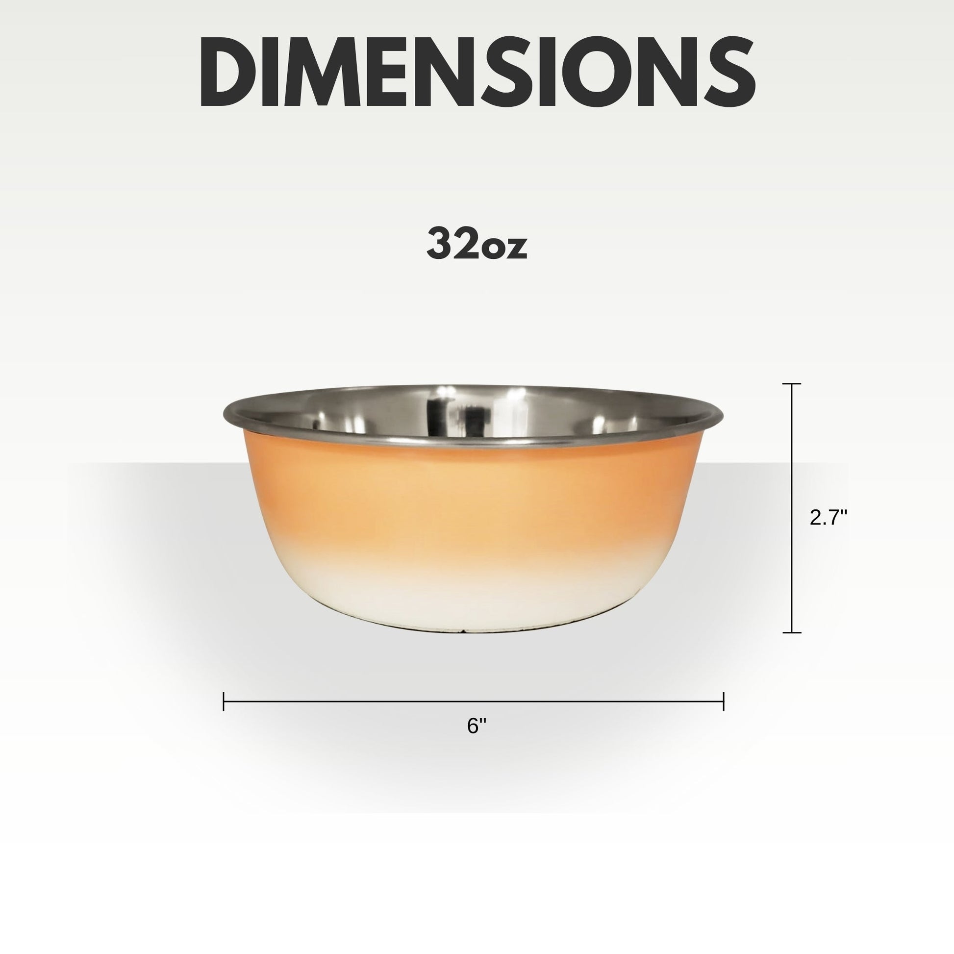 32oz stainless steel deep dog bowl with a stylish gradient design and dimensions of 6 inches wide