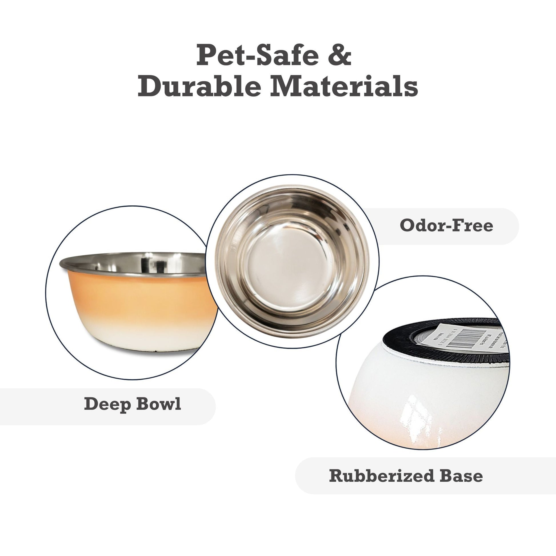 Stainless steel deep dog bowl with rubberized base and odor-free design for pet safety