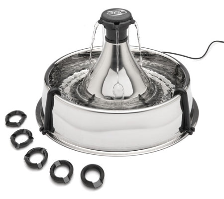 PetSafe stainless steel pet water fountain with multi-stream spouts and detachable rings