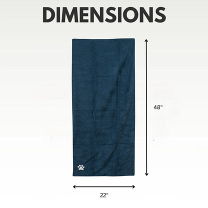 Country Living Large Marine Blue Microfiber Dog Bath Towel with Embroidered Paw Print