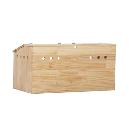 Transparent wooden hamster cage from PawCounter.com with natural wood finish and ventilation holes