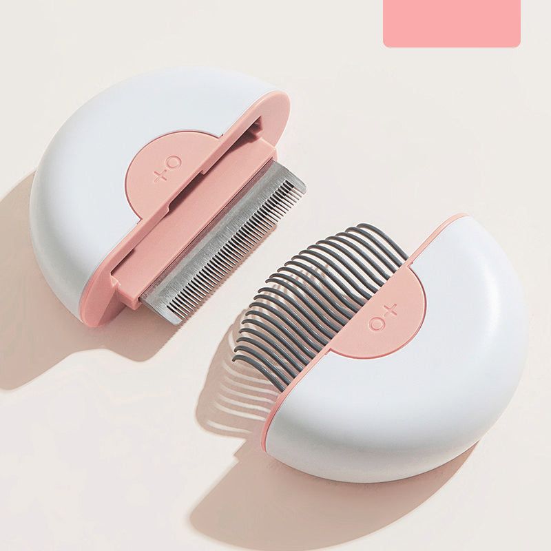 Compact white and pink travel pet grooming comb with foldable design for easy portability