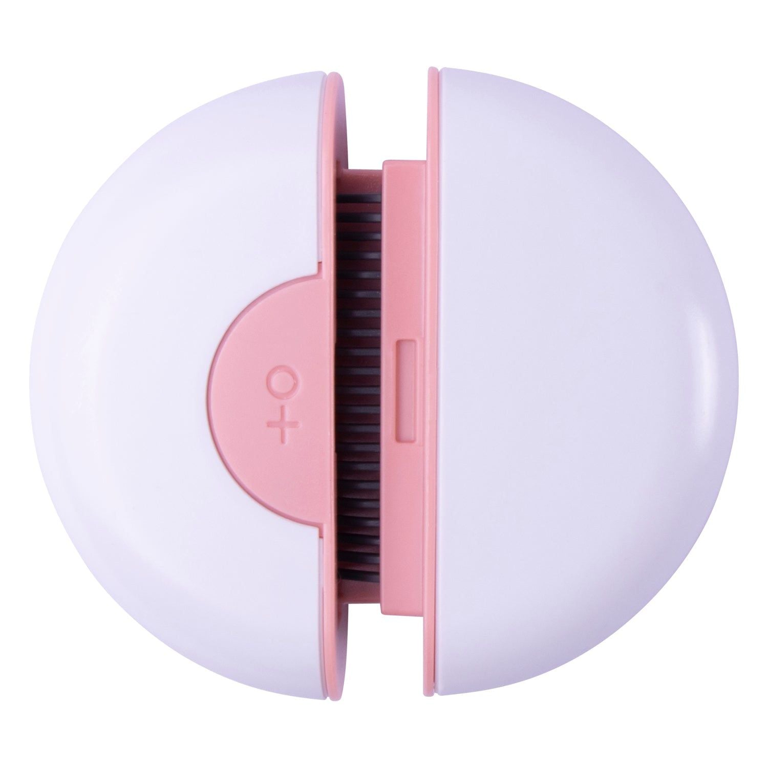 Compact round travel pet grooming comb in pink and white for easy pet hair care on the go