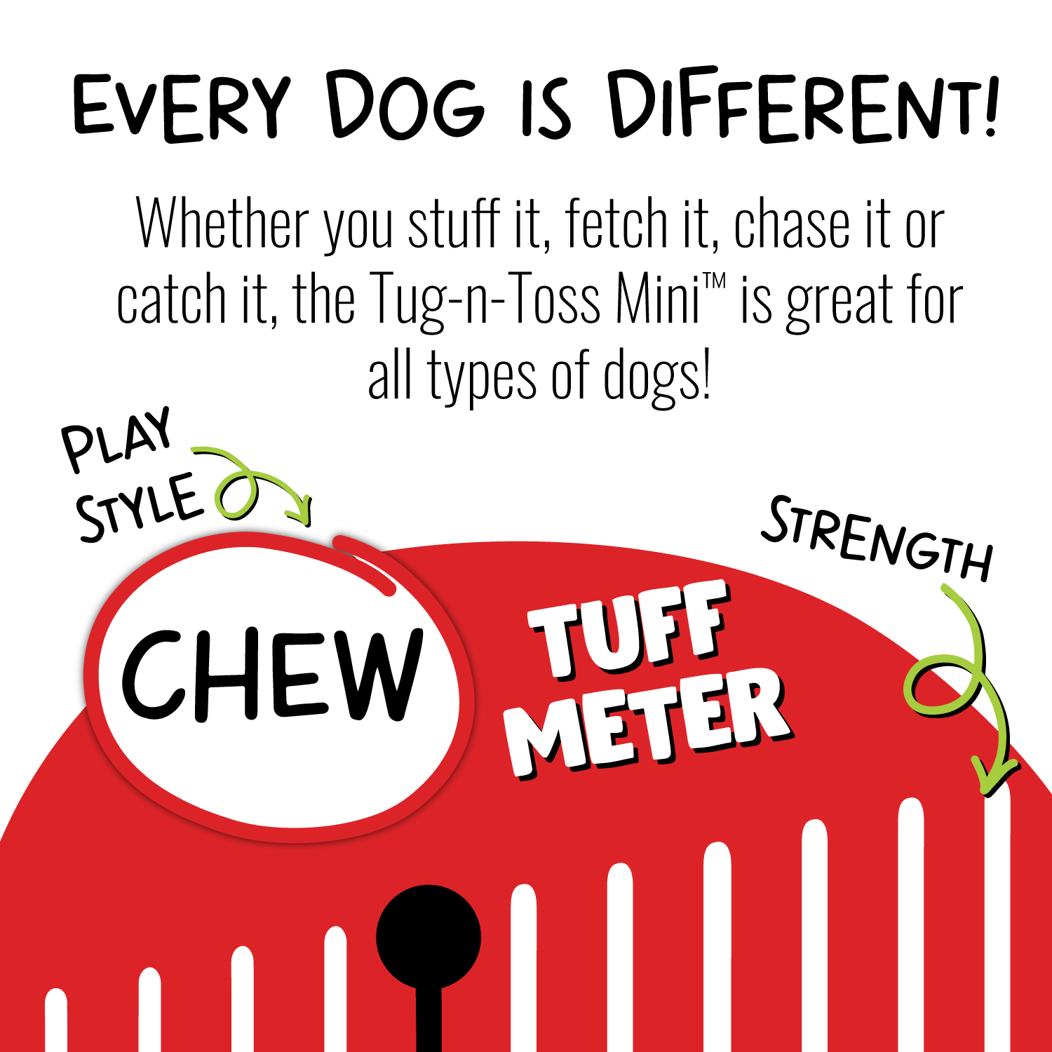 Jolly Pets Tug-N-Toss Mini dog tug toy designed for interactive play and chewing durability