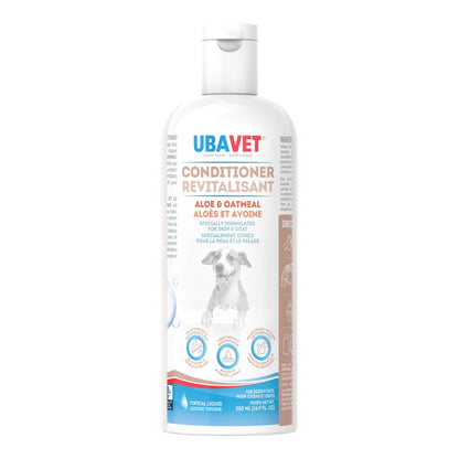 Aloe oatmeal conditioner for pets by American Pet Supplies in white bottle with blue and red label