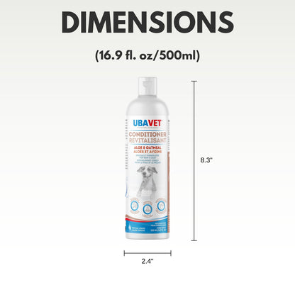 16.9 fl oz bottle of aloe oatmeal conditioner for pets by American Pet Supplies with product dimensions