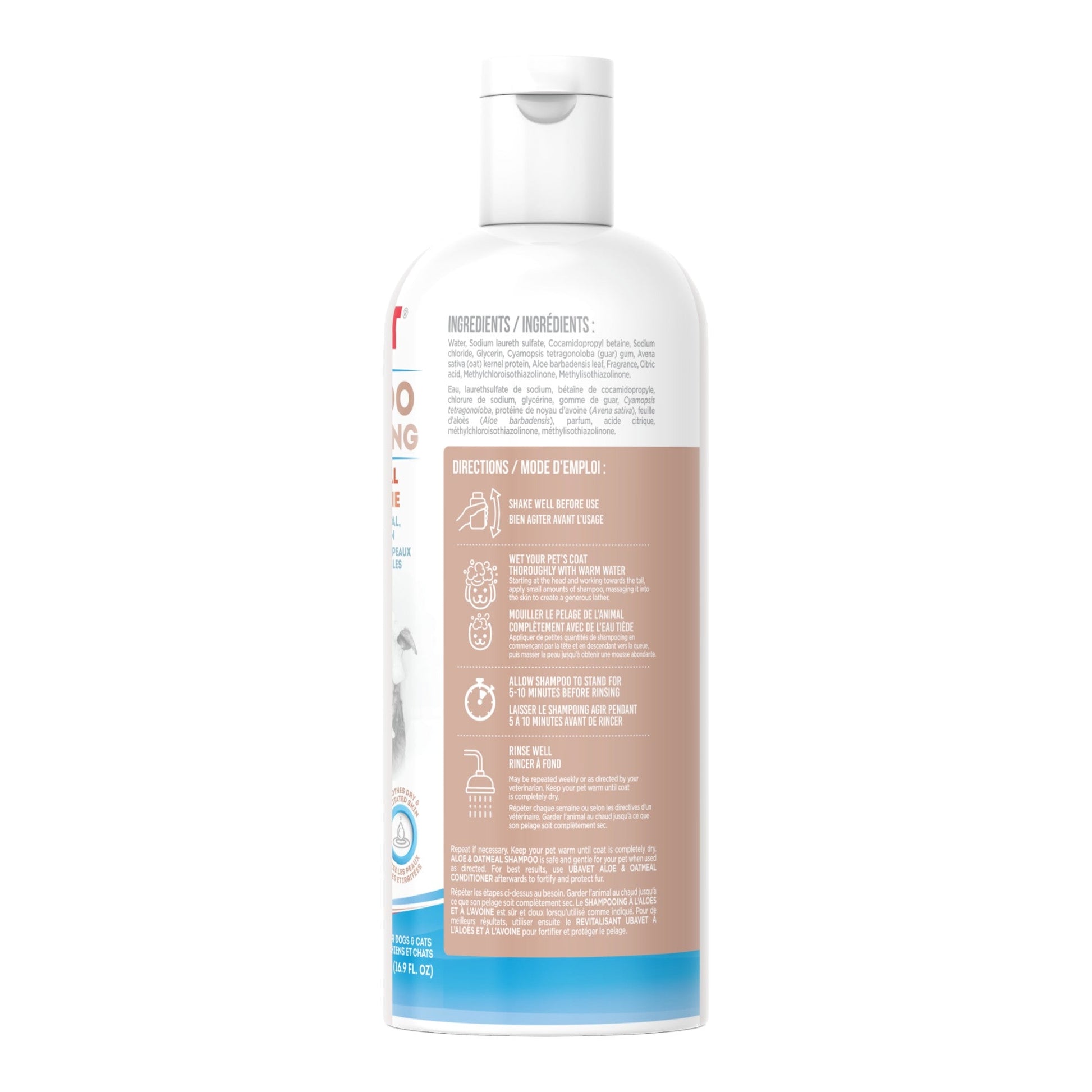American Pet Supplies aloe oatmeal pet shampoo bottle showing usage directions on back label