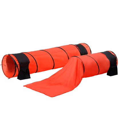 Bright orange dog agility training set with tunnels for active pet exercise and skill building