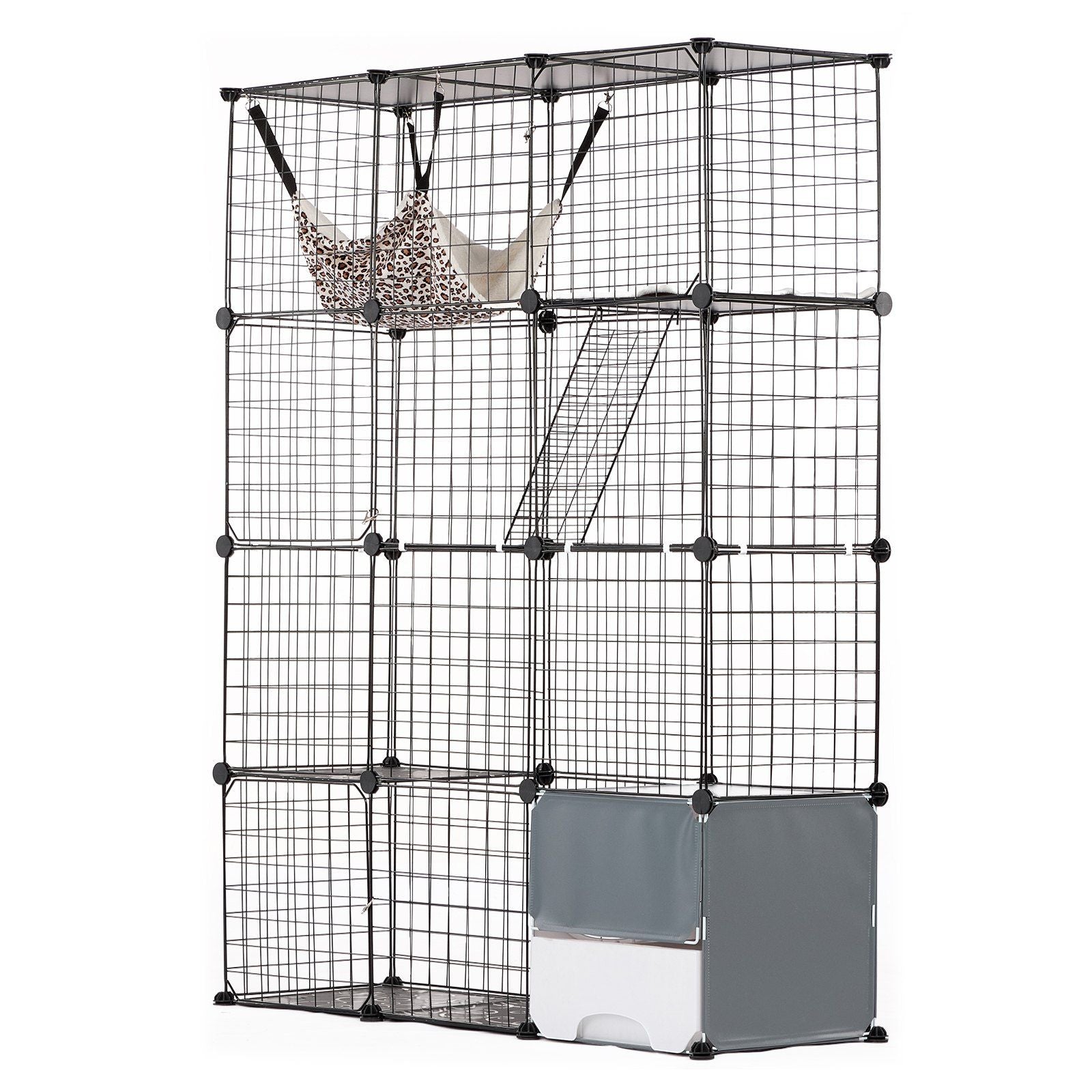 PawCounter large cat cage metal with multiple compartments including hammock and enclosed base