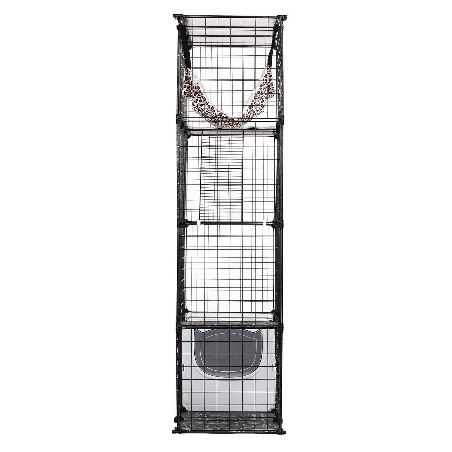 Large cat cage metal tall multi-level with hammock and litter box for indoor cats