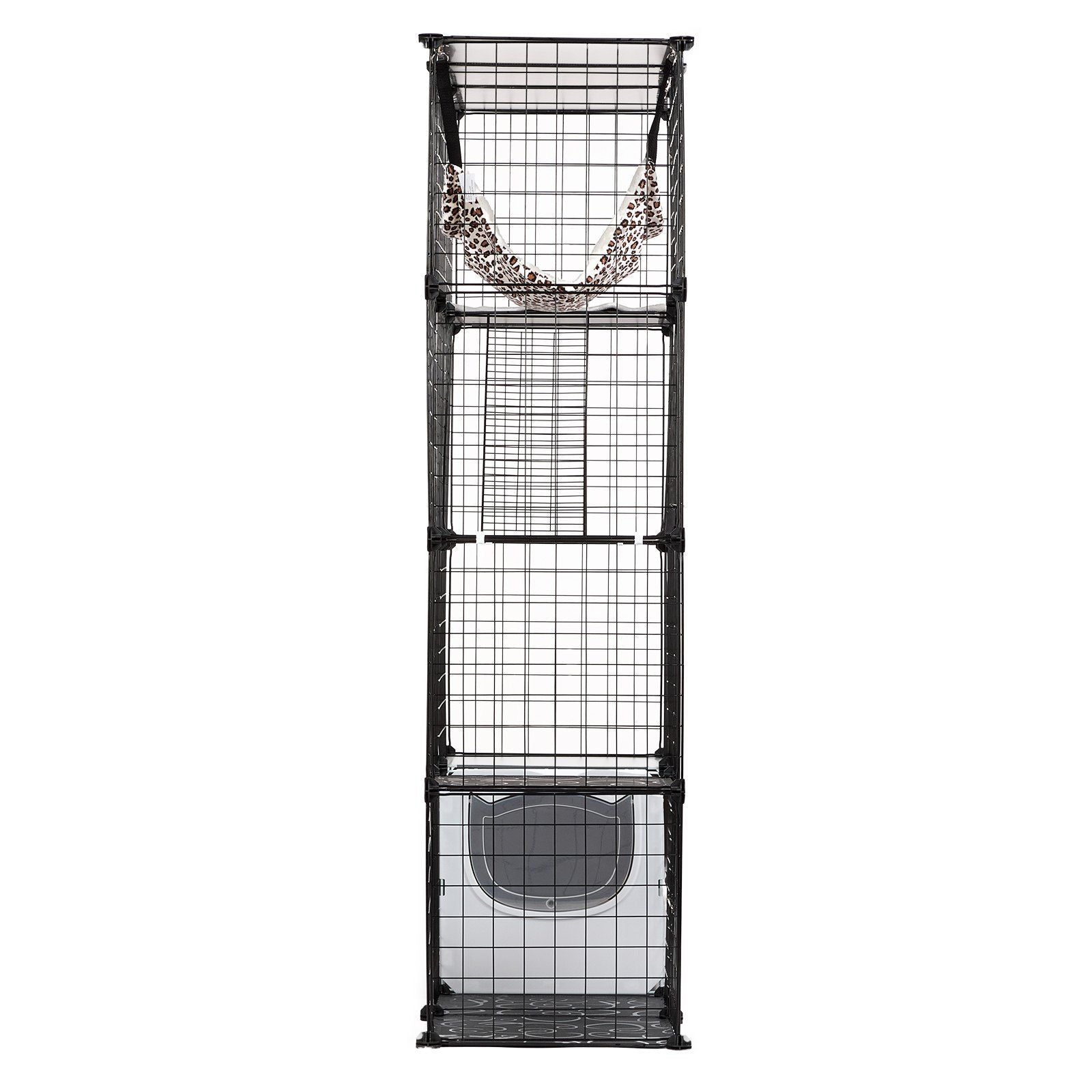 Large cat cage metal tall multi-level with hammock and litter box for indoor cats