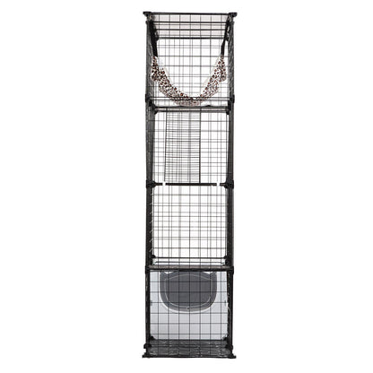 Large cat cage metal tall multi-level with hammock and litter box for indoor cats