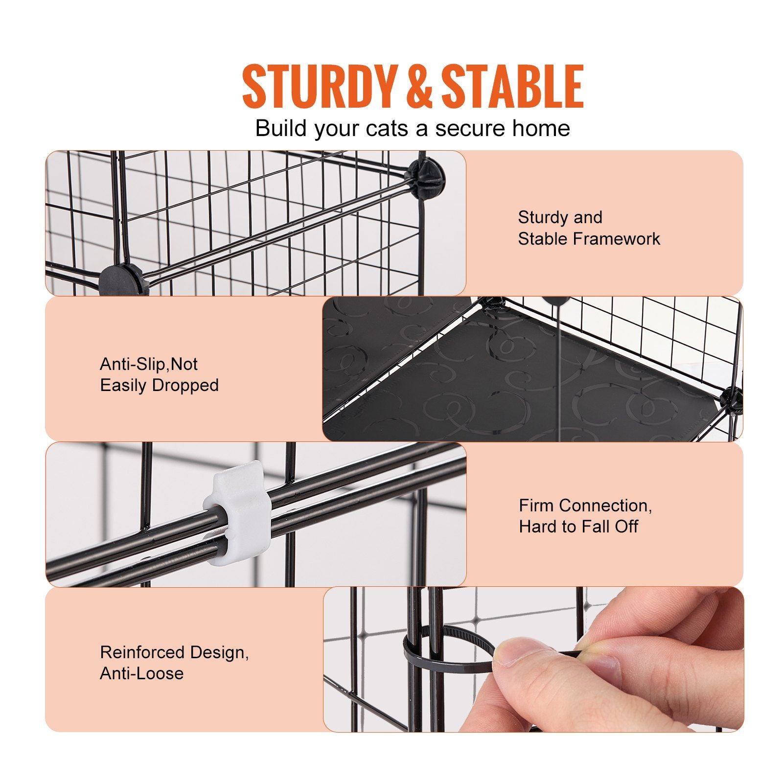 Large cat cage metal with sturdy stable framework reinforced design and anti-slip features