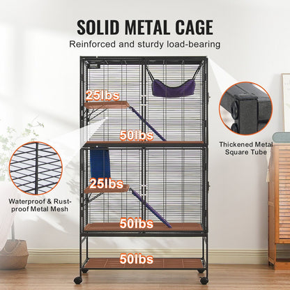 Solid metal ferret cage with wheels featuring reinforced metal mesh and thickened metal square tubes