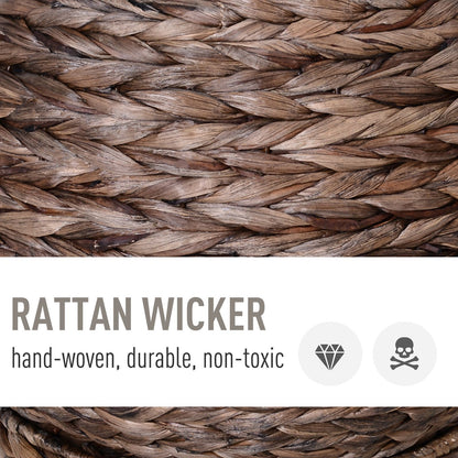Close-up of hand-woven rattan wicker texture used for durable and non-toxic wicker cat bed with cushion