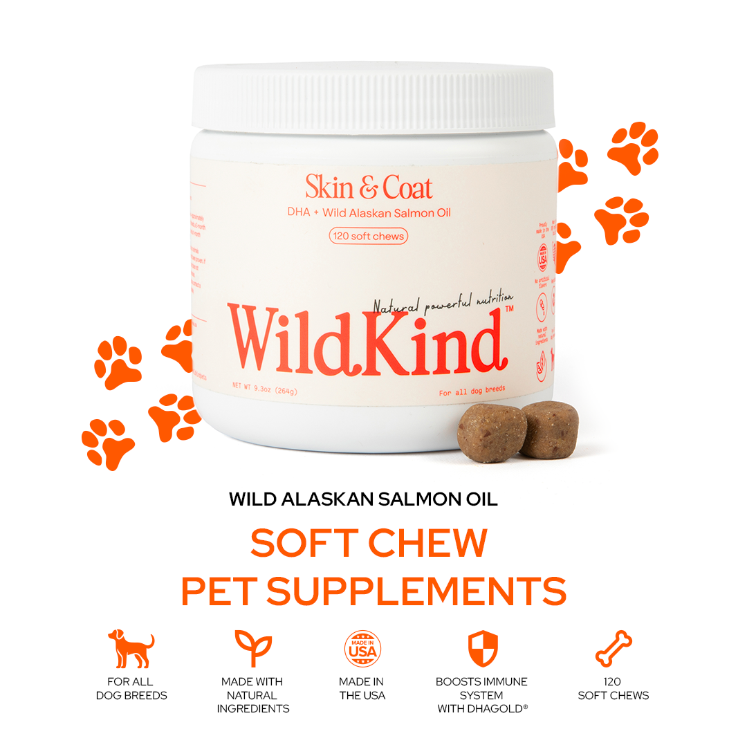 WildKind soft chew dog supplements with Alaskan salmon oil for Skin and Coat health