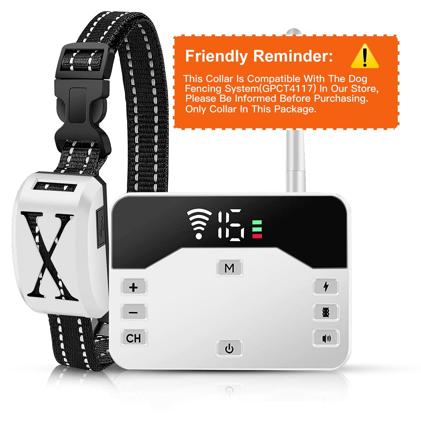 Wireless electric dog fence collar with adjustable strap and control panel for safe pet containment