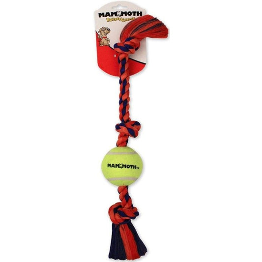 Mammoth Pet Flossy Chews Color 3 Knot Tug With Tennis Ball - Assorted Colors - Mini (11"l)